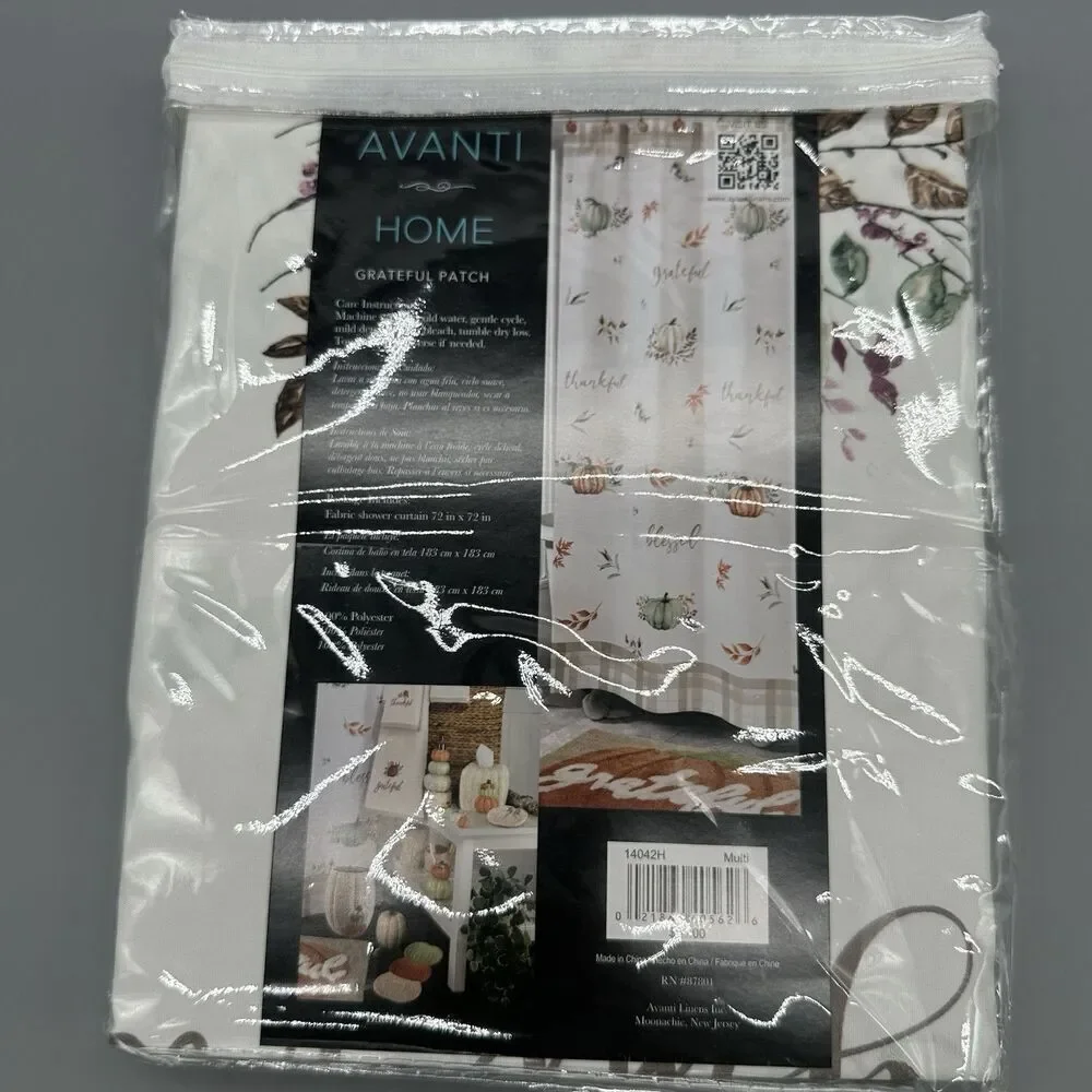 Avanti Linens Fabric Shower Curtain Pumpkins Grateful Patch 72
